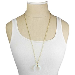 Gold & Opalite Double Horn Gold Necklace