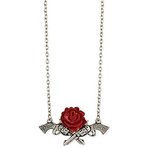 Roses & Guns Silver Pendant Necklace