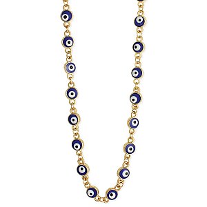 Eyes Are Everywhere Blue Evil Eye Bead Gold Necklace