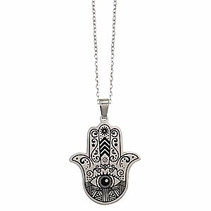 Mystic Look Silver Hand Eye Necklace