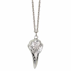 Sacred Symbols Raven Skull Silver Necklace