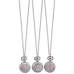 Antiqued Silver Metal Pocket Watch Long Necklace