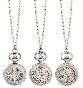Antiqued Silver Metal Cutout Face Watch Long Necklace