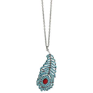 Turquoise Crystal Feather Long Necklace