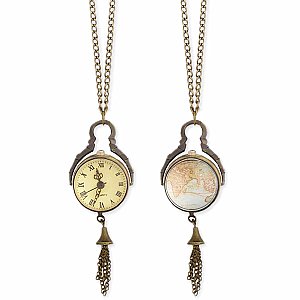 Burnished Gold Metal Sphere Watch Long Necklace