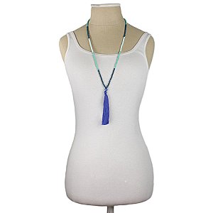 Color Block Bead Tassel Long Necklace