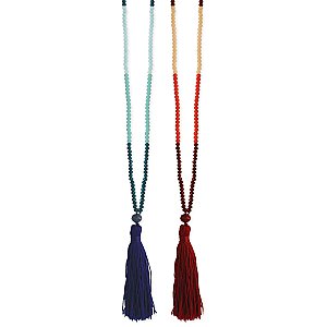 Color Block Bead Tassel Long Necklace