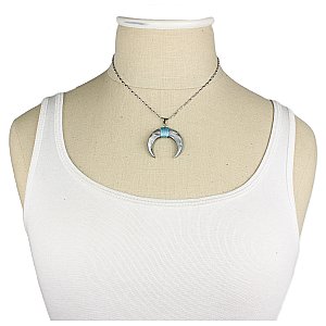 Thread Wrapped Cats Eye Double Horn Necklace