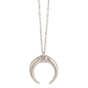 Silver Double Horn Long Necklace