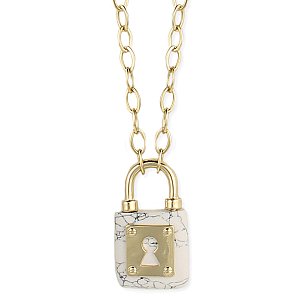 Gold & White Stone Lock Pendant Necklace