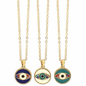 Crystal Eyes Enamel Gold Necklace