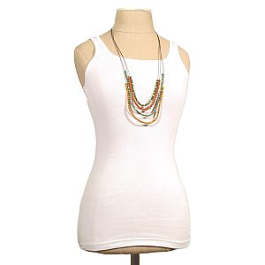 Long 4 Line Gold Metal & Stone Necklace