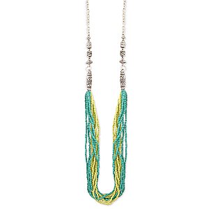 Multi Line Sivler & Green Seed Bead Necklace