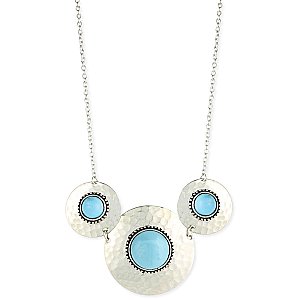 Silver Hammered Turquoise Bead Necklace