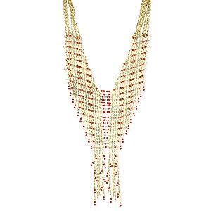 Gold Chain & Bead Bib Fringe Necklace
