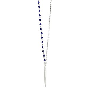 Blue Bead & Silver Chain Spike Necklace