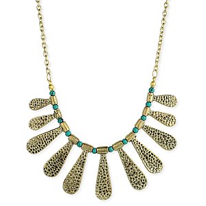 Hammered Gold Teardrop Turquoise Bead Necklace