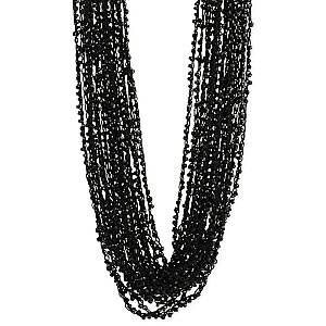 Black Thread & Bead Multi Line Long Necklace