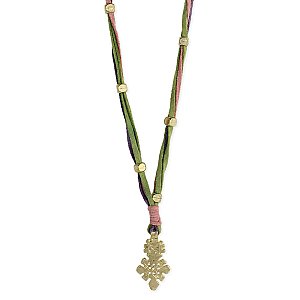 Pink, Purple & Green Suede & Gold Necklace