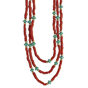 Coral & Turquoise Bead 3 Line Necklace