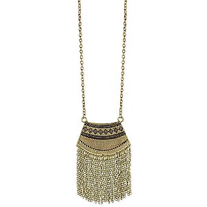 Antiqued Gold Ethnic Fringe Pendant Necklace