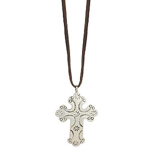 Embossed Cross Suede Necklace