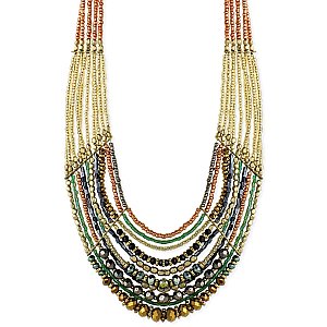 Gold & Copper Bead Multi Line Bib Necklace