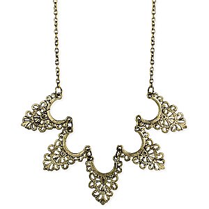Antiqued Gold Victorian Scrolling Bib Necklace