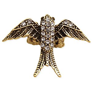 Gold Metal Rhinestone Bird Stretch Ring