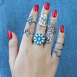 Turquoise Ring Set on Hand