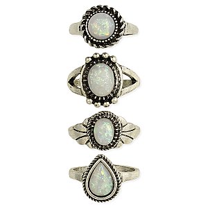 Opal & Silver Band Ring Set