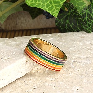 Thin Stripe Rainbow Enamel Gold Ring