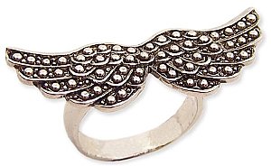 Silver Metal Granulated Wings Ring