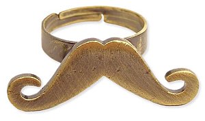 Adjustable Burnished Gold Metal Mustache Ring