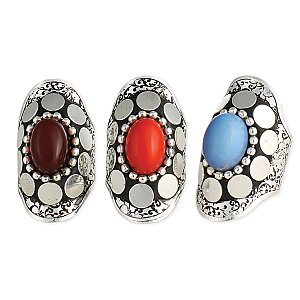 Wide Silver Ethnic Stone Ring