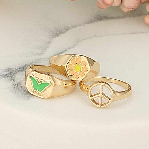 Flower Power Gold Ring Set