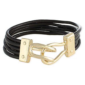 Brown Leather & Gold Hook Clasp Bracelet