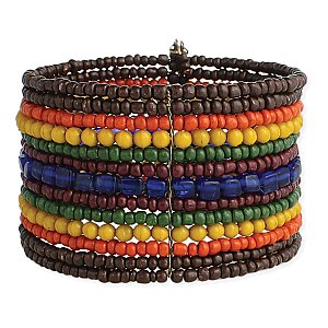 Brown & Multi Bead Wide Cuff Bracelet