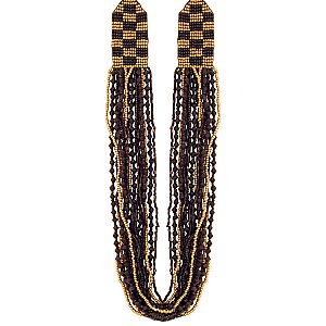 Multi Line Black & Gold Bead Necklace