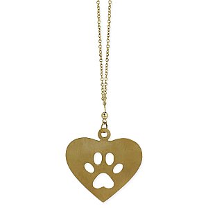 Gold Dog Paw Heart Necklace