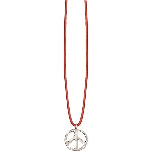 Leather Cord Silver Metal Peace Sign Necklace