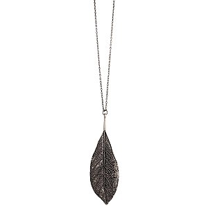 Antiqued Silver Leaf Long Necklace