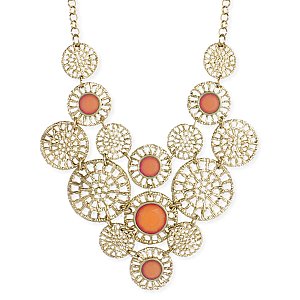 Gold & Coral Crystal Filligree Bib Necklace
