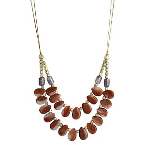 Gold & Amber Marbled Teardrop Bead Necklace