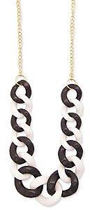 28" Gold Metal Chain Black & White Plastic Link Necklace
