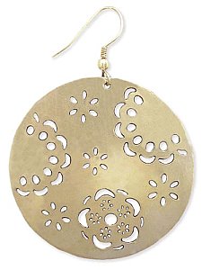 Round Gold Metal Cutout Floral Dangle Earring