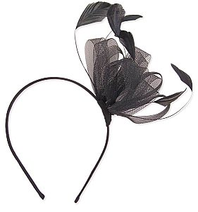 Black Net Bow Feather Headband