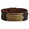 5 Line Brown Leather & Gold Bars Bracelet