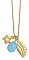 Gold Metal Multi Charm Blue Glass Bead Pendant Necklace