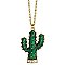 Gold Enamel Cactus Pendant Necklace